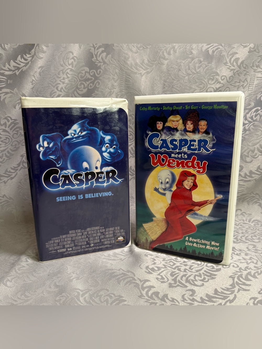 Casper & Casper Meets Wendy VHS Clam Shell Set w Original Vintage Advertisements